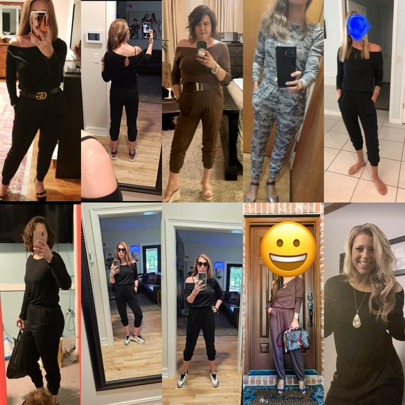 NWT Casual Long Sleeve Jumpsuit Crewneck One Off Shoulder Elastic Waist  SIZE XL - Picture 4 of 17